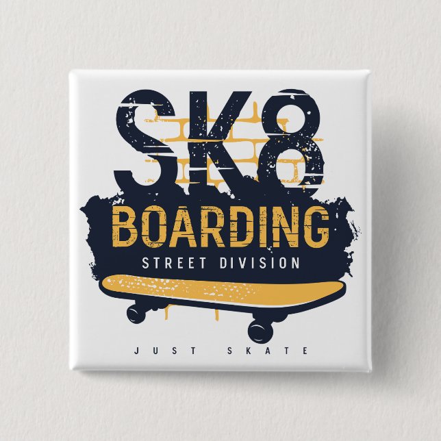 Badge Carré 5 Cm Distressed SK8 Boarding Street Division (Devant)