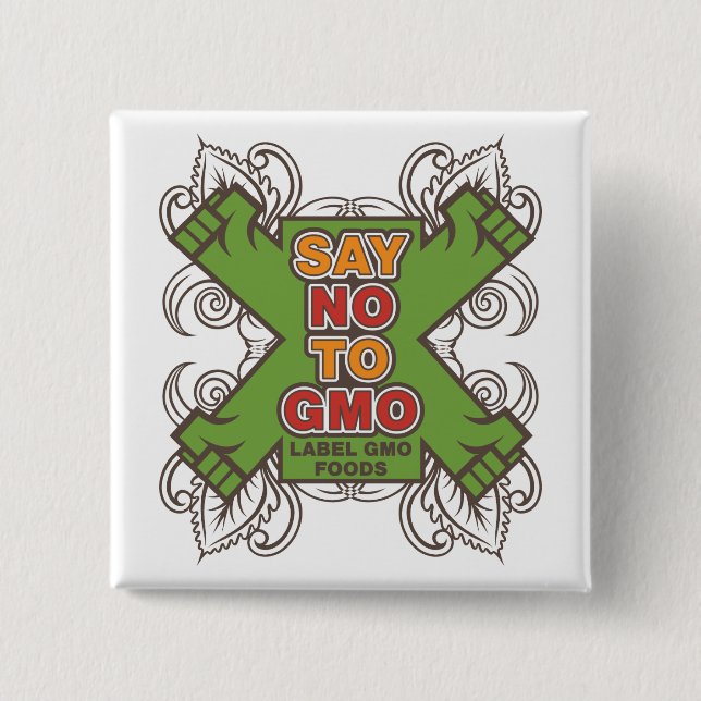 Badge Carré 5 Cm Dites non à GMO (Devant)