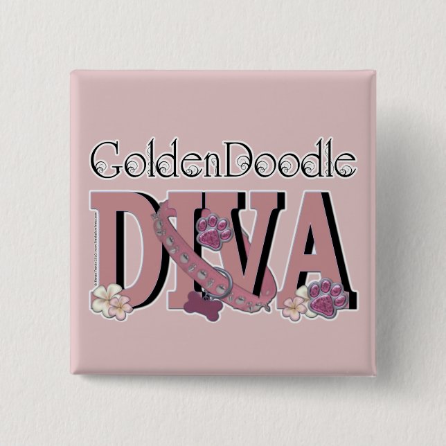 Badge Carré 5 Cm DIVA de GoldenDoodle (Devant)