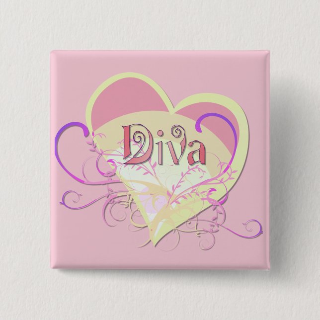 Badge Carré 5 Cm Diva Heart (Devant)