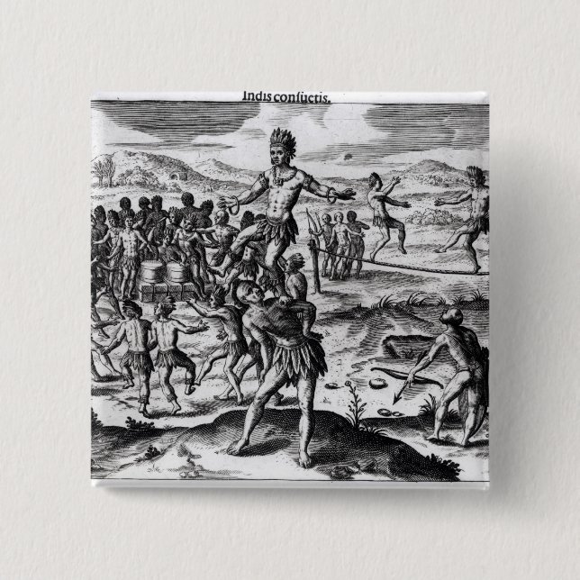Badge Carré 5 Cm Divers jeux indiens, de 'Americae (Devant)