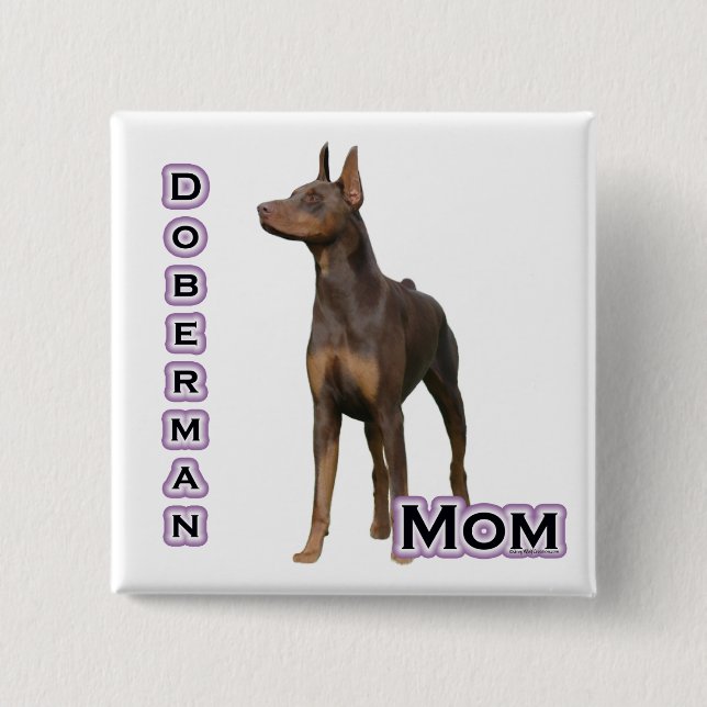 Badge Carré 5 Cm Doberman rouille Maman 4 - Bouton (Devant)