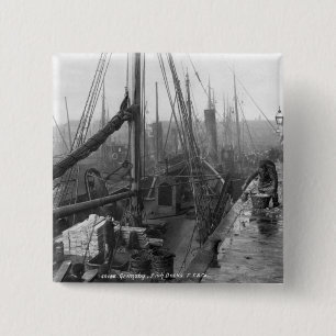 Badge Carré 5 Cm Docks de poissons, Grimsby, début du 20ème sièc