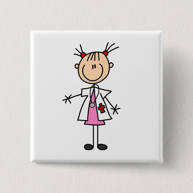 Badge Carré 5 Cm Docteur féminin Stick Figure (Devant)