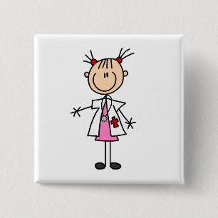 Badge Carré 5 Cm Docteur féminin Stick Figure