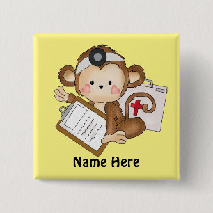 Badge Carré 5 Cm Docteur Monkey, bouton ajouter des mots