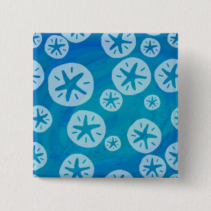 Badge Carré 5 Cm Dollar de sable blanc et Motif bleu