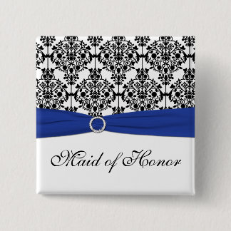 Badge Carré 5 Cm Domestique blanche de damassé de noir bleu de Pin