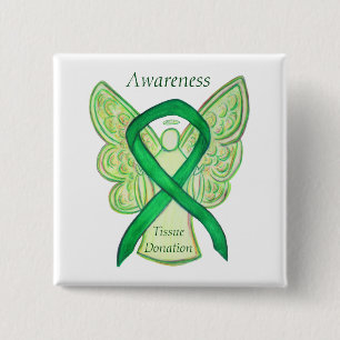 Badge Carré 5 Cm Don de tissus Vert Sensibilisation Ruban Angel Pin