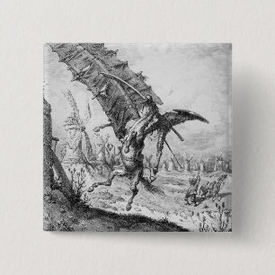 Badge Carré 5 Cm Don don Quichotte et les moulins à vent