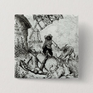 Badge Carré 5 Cm Don don Quichotte et les moulins à vent