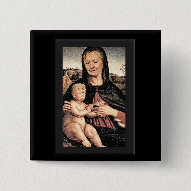 Badge Carré 5 Cm Donald Trump et Hillary Clinton (Devant)