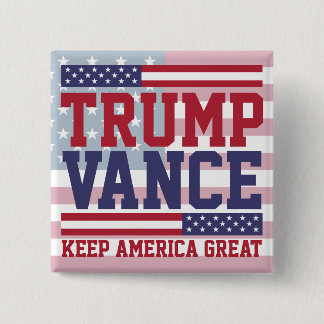 Badge Carré 5 Cm Donald Trump JD Vance 2024 Garder l'Amérique grand