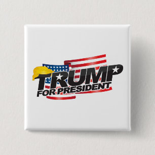 Badge Carré 5 Cm Donald Trump pour le président (avec des cheveux)