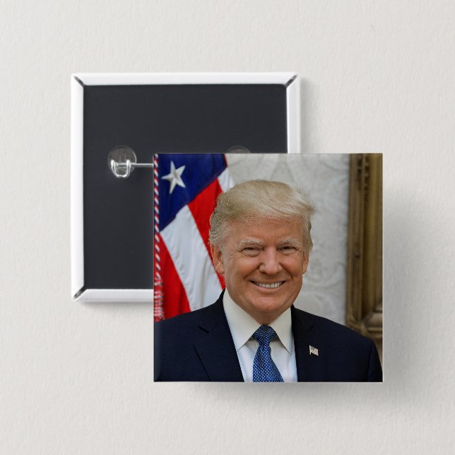 Badge Carré 5 Cm Donald Trump Président des États-Unis Maison Blanc (Devant & derrière)