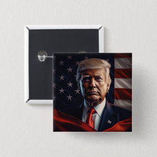 Badge Carré 5 Cm Donald Trump Président des États-Unis Maison Blanc
