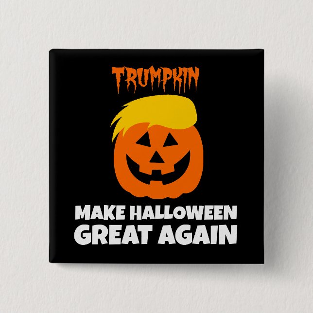 Badge Carré 5 Cm Donald Trumpkin rendent Halloween grand encore (Devant)