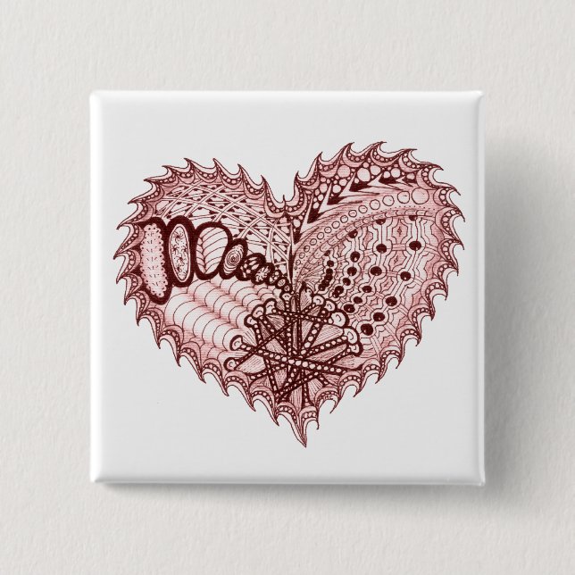 Badge Carré 5 Cm Doodle de feu de coeur rouge (Devant)