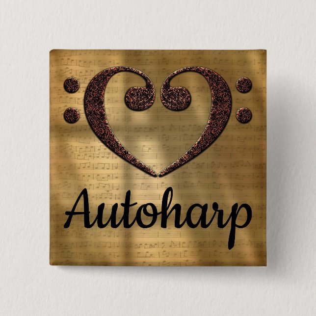 Badge Carré 5 Cm Double Bass Clef Heart Autoharp (Devant)