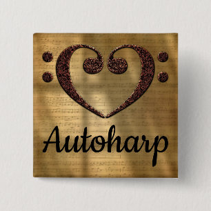 Badge Carré 5 Cm Double Bass Clef Heart Autoharp