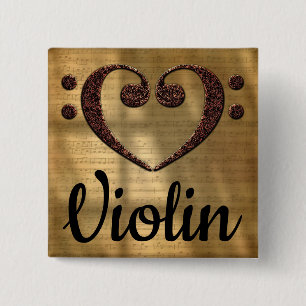 Badge Carré 5 Cm Double Basse Clef Coeur Violon
