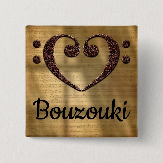 Badge Carré 5 Cm Double basse Clef Heart Bouzouki (Devant)