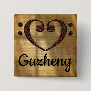 Badge Carré 5 Cm Double basse Clef Heart Guzheng