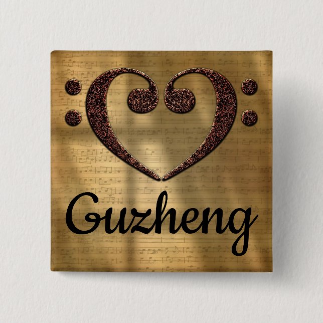 Badge Carré 5 Cm Double basse Clef Heart Guzheng (Devant)