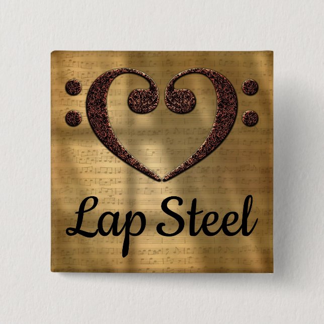 Badge Carré 5 Cm Double Basse Clef Heart Lap Steel (Devant)