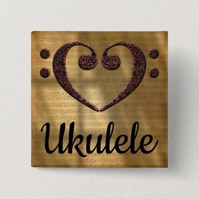 Badge Carré 5 Cm Double Basse Clef Heart Ukulele (Devant)