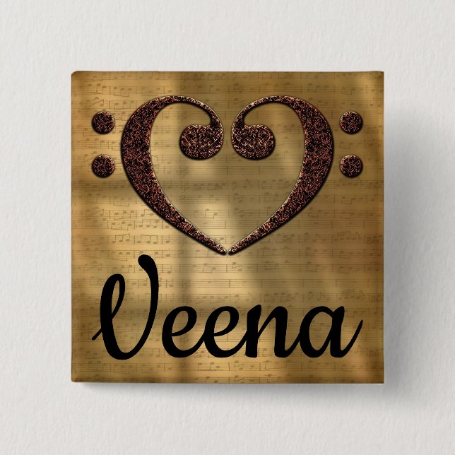 Badge Carré 5 Cm Double Basse Clef Heart Veena (Devant)