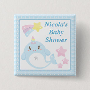 Badge Carré 5 Cm Douce Baby Shower Licorne aux aquarelles