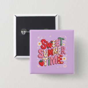 Badge Carré 5 Cm Douce Coquette d'été aux fraises Plage Rétro