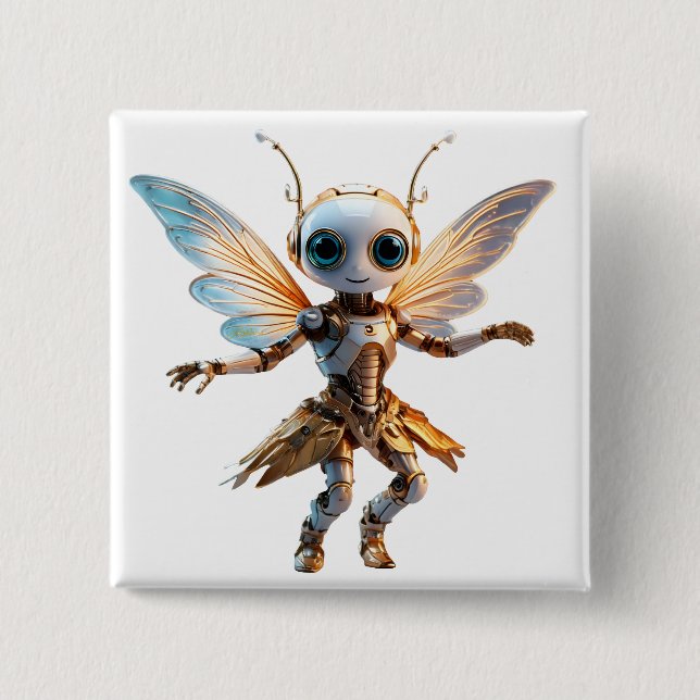Badge Carré 5 Cm Douce Fille Fourmi Robot Danseuse Pixie (Devant)