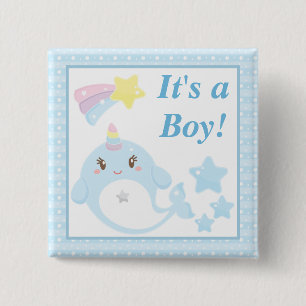 Badge Carré 5 Cm Douce Licorne Arc-en-ciel Bébé Garçon Shower C'est