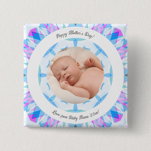 Badge Carré 5 Cm Doux Blue Pastels Personnalisé Fête des Mères Cade