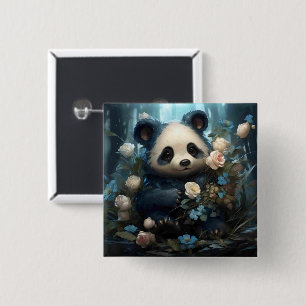 Badge Carré 5 Cm Doux Ours De Panda Chez Les Roses De La Jungle
