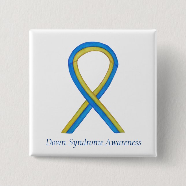 Badge Carré 5 Cm Down Syndrome Art Awareness Ribbon Pin Buttons (Devant)