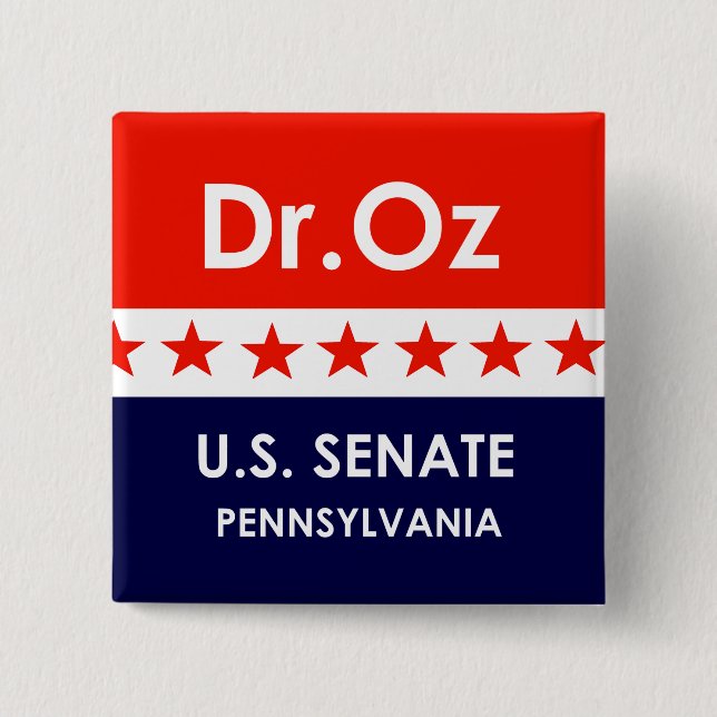 Badge Carré 5 Cm Dr Oz Sénat américain Pennsylvanie (Devant)