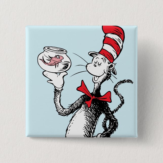 Badge Carré 5 Cm Dr Seuss | Chat dans le Casquette & Krinklebine (Devant)