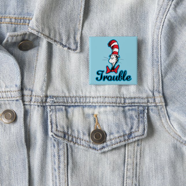 Badge Carré 5 Cm Dr Seuss | Chat dans le problème du Casquette (En situation)