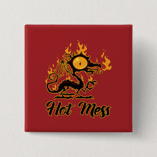 Badge Carré 5 Cm Dragon Crise Mess Hot Mess