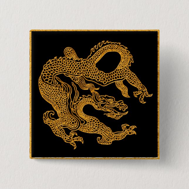 Badge Carré 5 Cm Dragon oriental doré 01 (Devant)