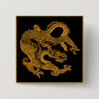 Badge Carré 5 Cm Dragon oriental doré 01
