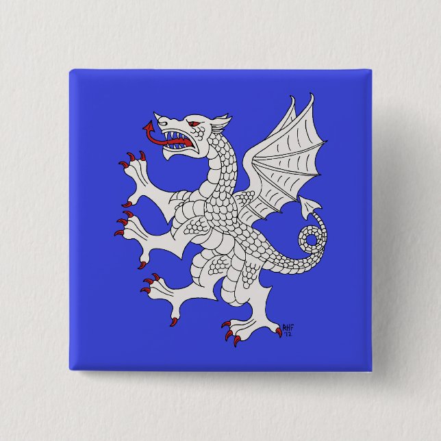 Badge Carré 5 Cm Dragon Rampant Argent (Devant)