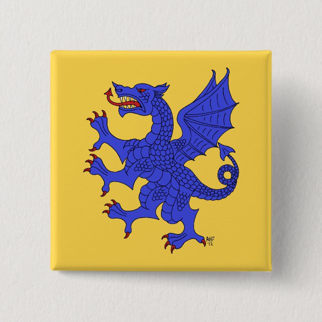 Badge Carré 5 Cm Dragon Rampant Azure (Devant)