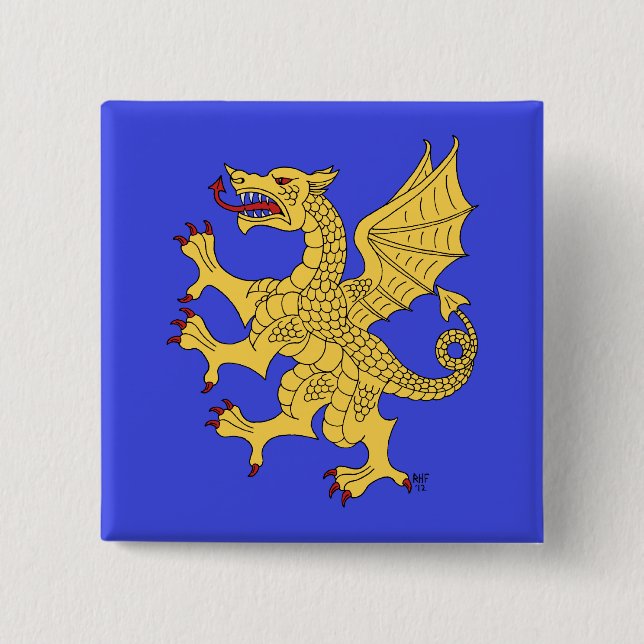 Badge Carré 5 Cm Dragon Rampant Ou (Devant)