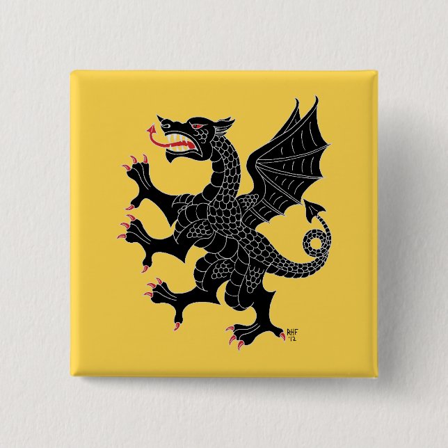 Badge Carré 5 Cm Dragon Rampant Sable (Devant)