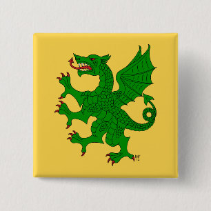 Badge Carré 5 Cm Dragon Rampant Vert