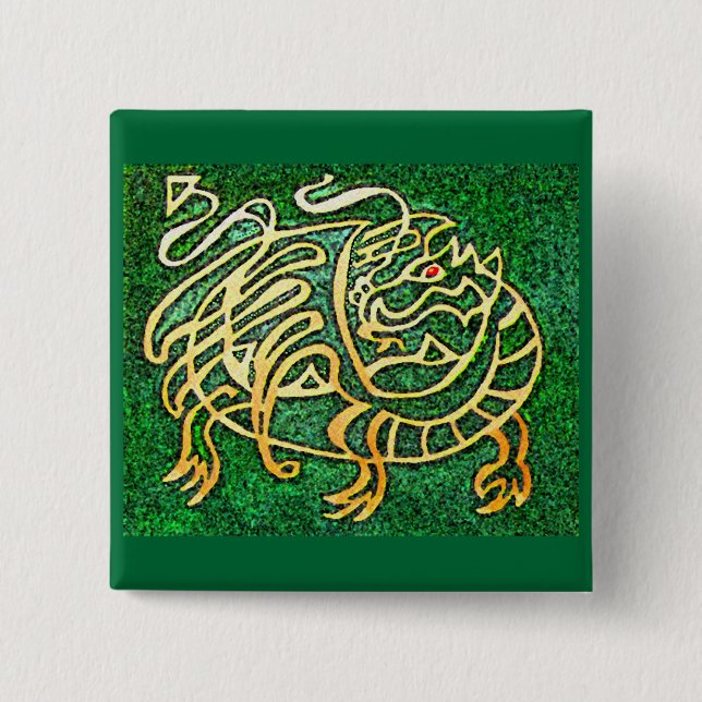 Badge Carré 5 Cm Dragon vert (Devant)